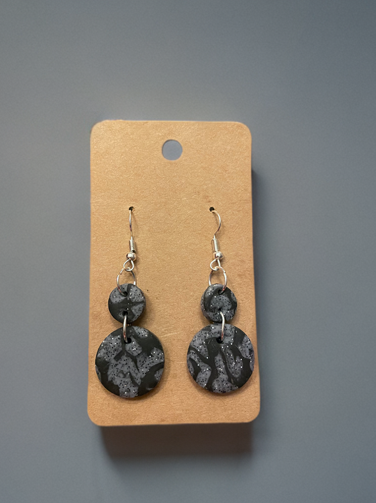 Handcrafted Black And Grey Clay Earrings