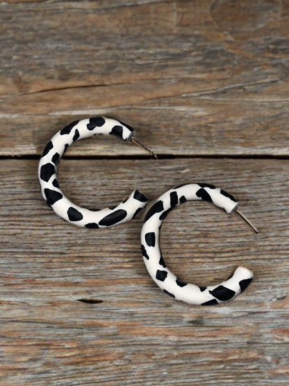 Handcrafted Cow Print Clay Hoop Earrings