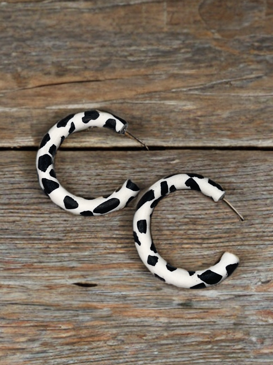 Handcrafted Cow Print Clay Hoop Earrings