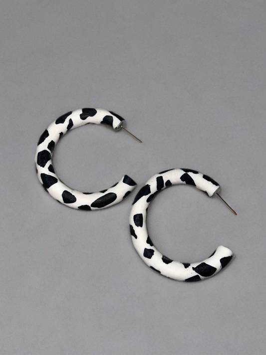 Handcrafted Cow Print Clay Hoop Earrings