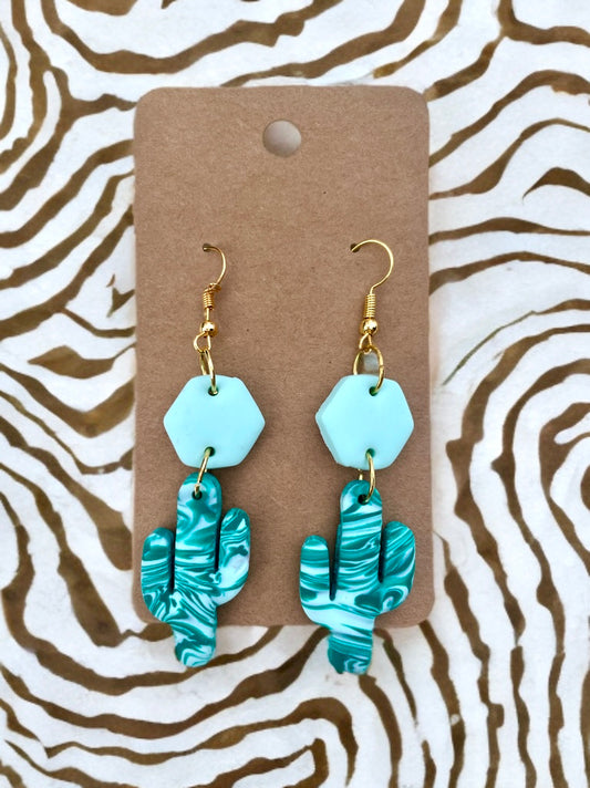 Cactus Dangle Handcrafted Clay  Earrings