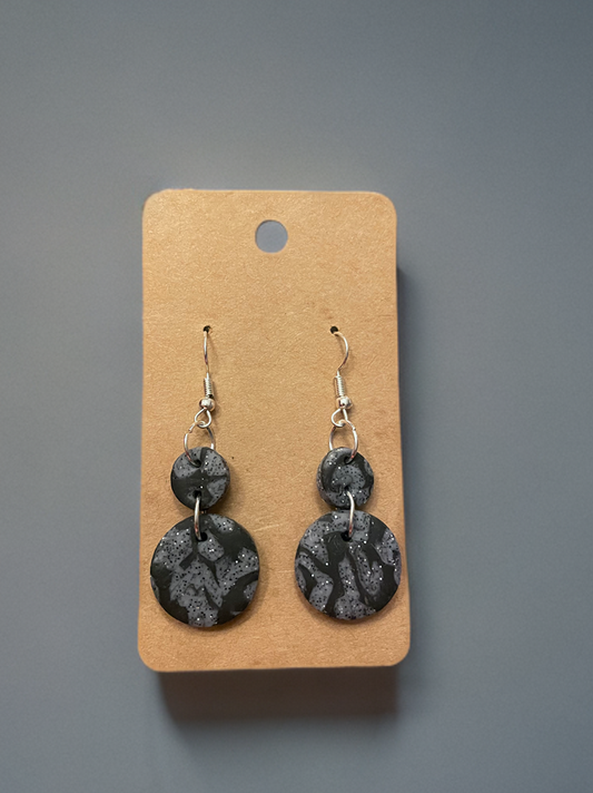 Handcrafted Black And Grey Clay Earrings
