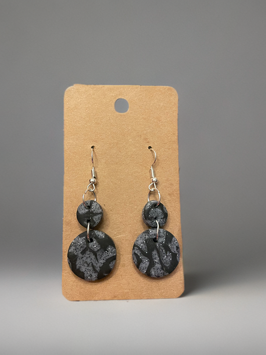 Handcrafted Black And Grey Clay Earrings